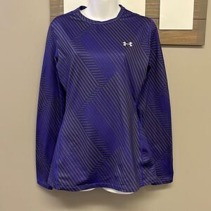 Under Armour Women’s Purple/Gray HeatGear Long Sleeve Striped Pullover-large